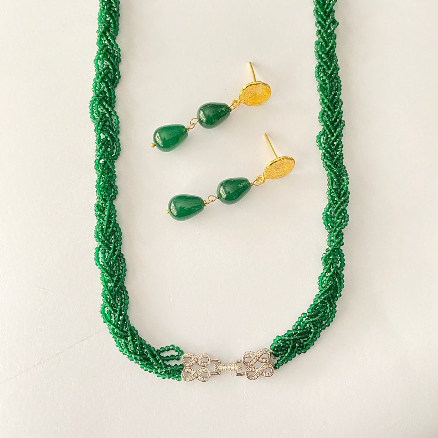 Emerald With Diamond Lock Necklace Set