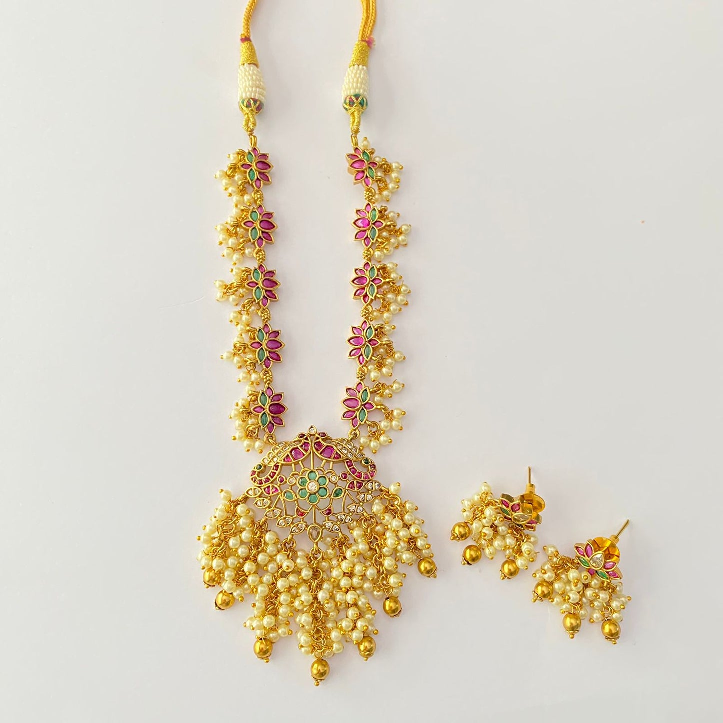 Gold Plated Ruby Pearl Necklace Set