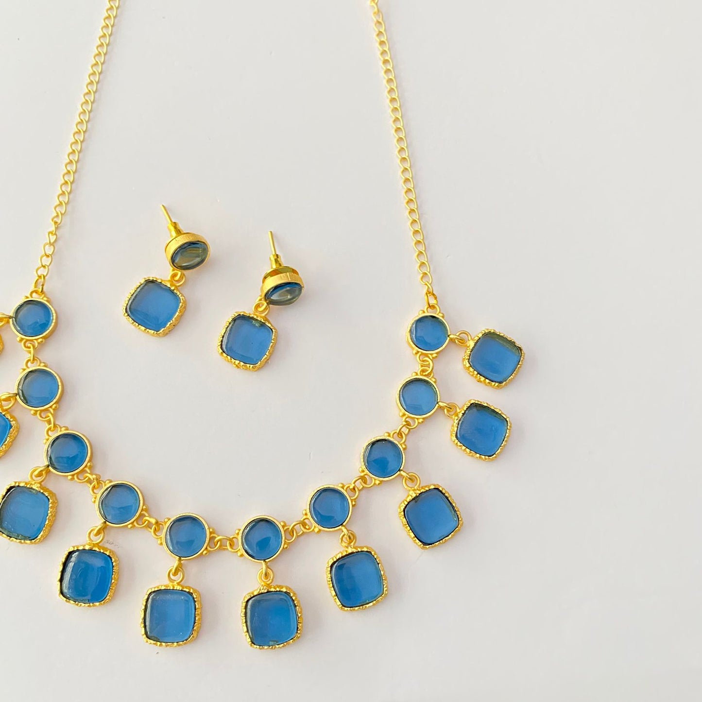 Gold Plated Blue Candy Necklace Set