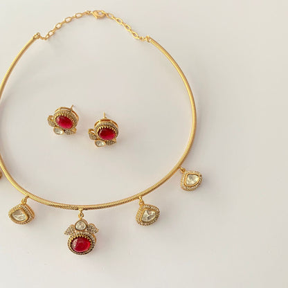 Gold Plated Ruby Diamond Polki Hasli