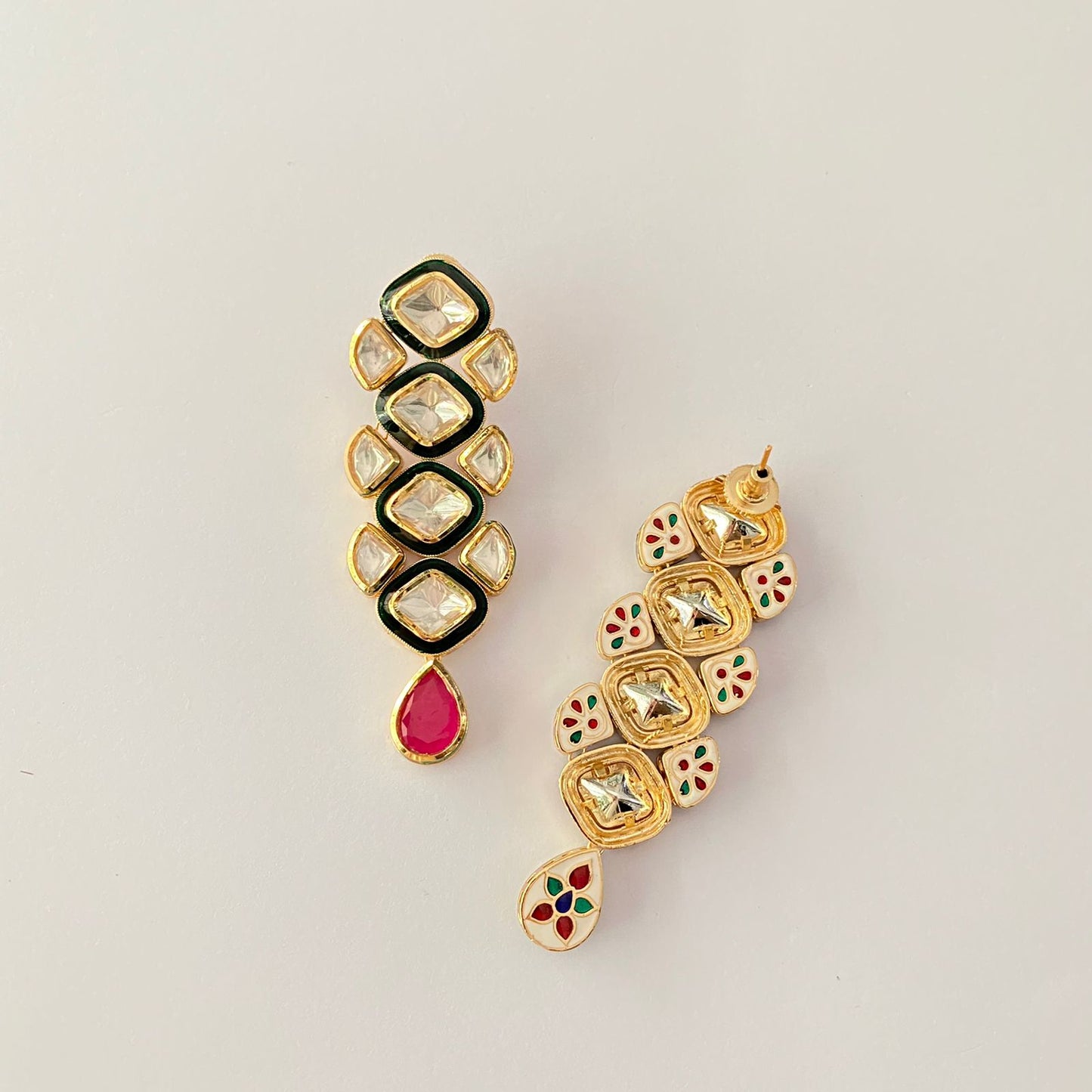 Gold Plated Ruby Kundan Polki Earring