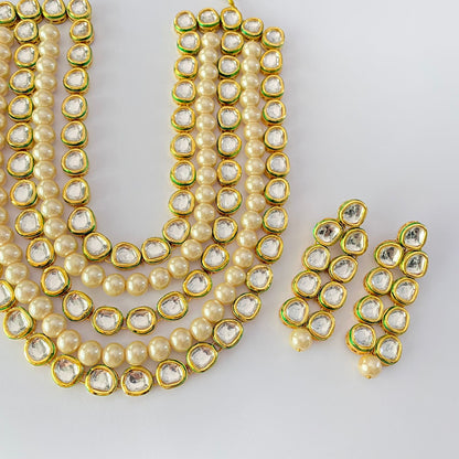 Off White Pearl Polki Necklace Set