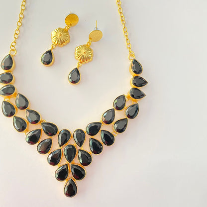 Gold Plated Black Stone Necklace Set