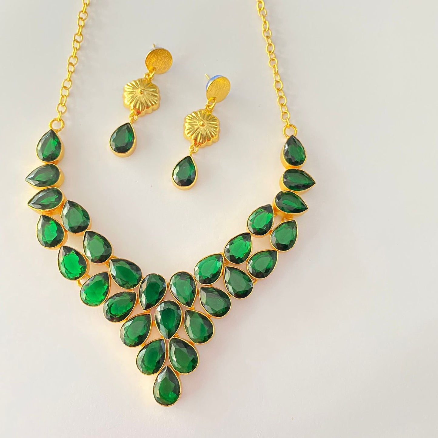 Emerald Stone Gold Plated Necklace Set