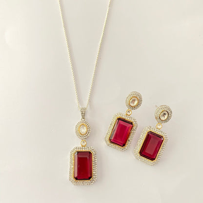 Silver Plated Ruby Pendant Set