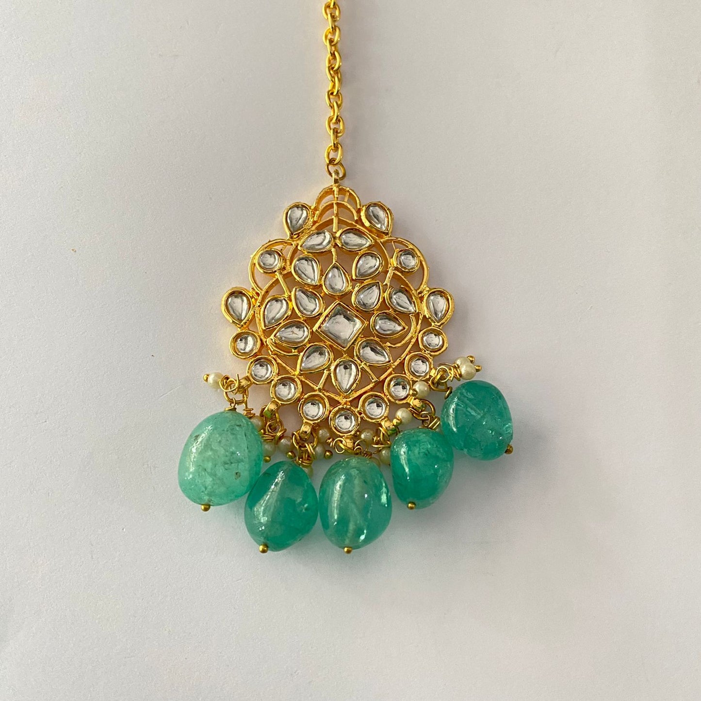 Traditional gold plated kundan maangtikka blue drops