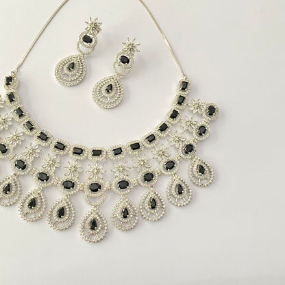 Silver Plated Black Diamond Necklace Set