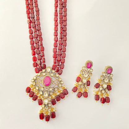 Ruby Diamond Long Necklace Set