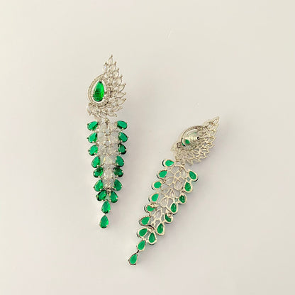 Diamond Silver Plated Emerald Earring