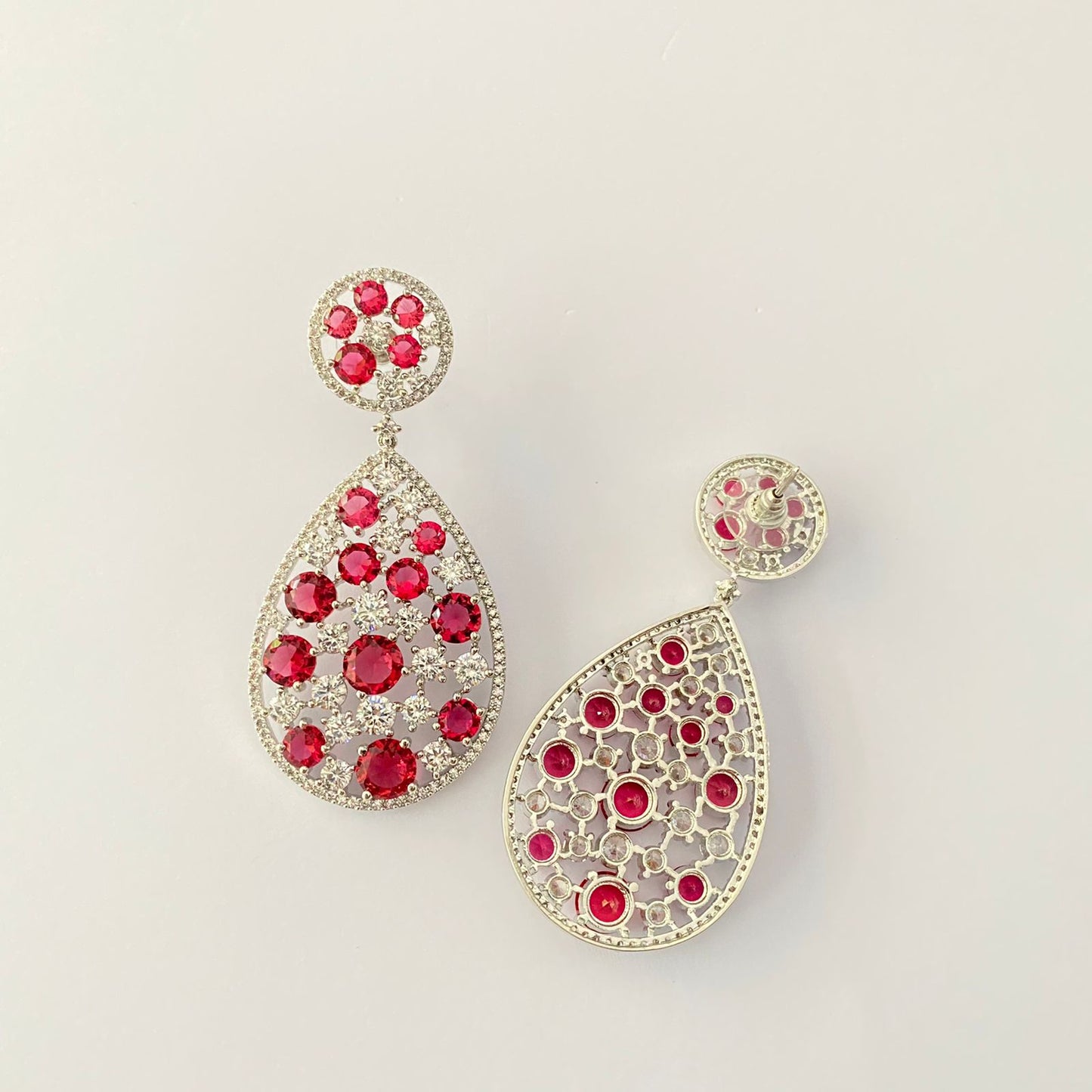 Silver Plated Ruby Diamond Earring