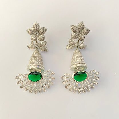 Green Stone Silver plated Dangler Earring