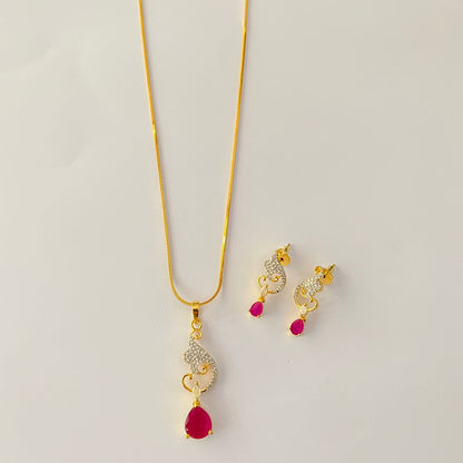 Gold Plated Ruby Pendant Set