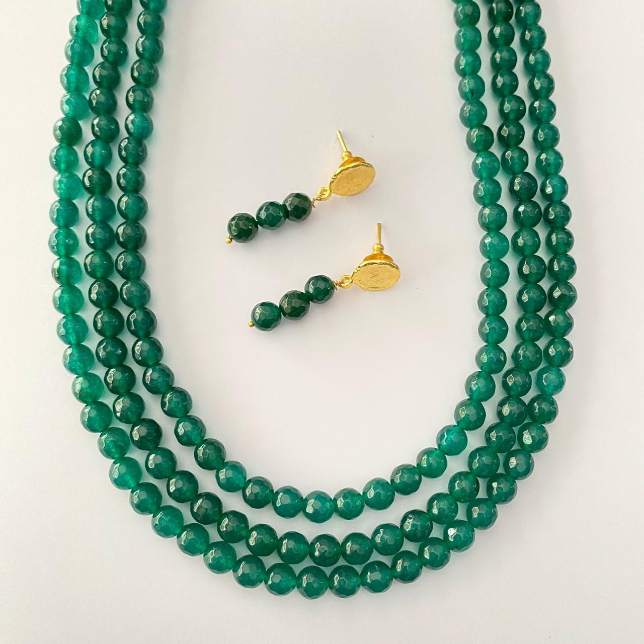 Emerald Three Line Necklace Set