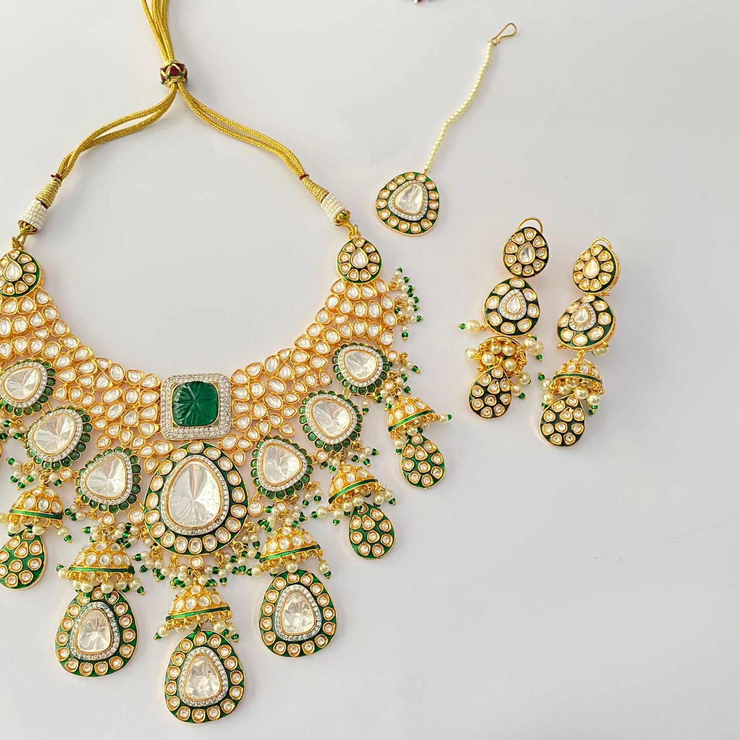 Gold Plated Emerald Polki Bridal Set