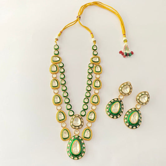 Polki Long Emerald Necklace Set