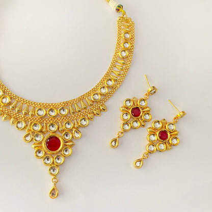 Ruby Stone Kundan Gold Plated Necklace Set