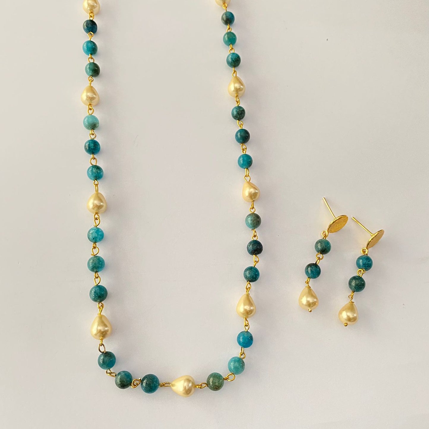 Aqua Gold Stone Long Necklace