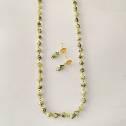 Peridot Stone Long Necklace Set