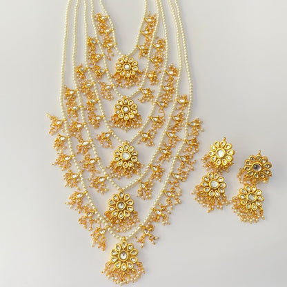 Gold Plated Kundan 5 Line Multi Layer Necklace