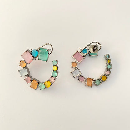 Soft Multi Colour Back Clip Victorian Polishing Half Hoop Earring