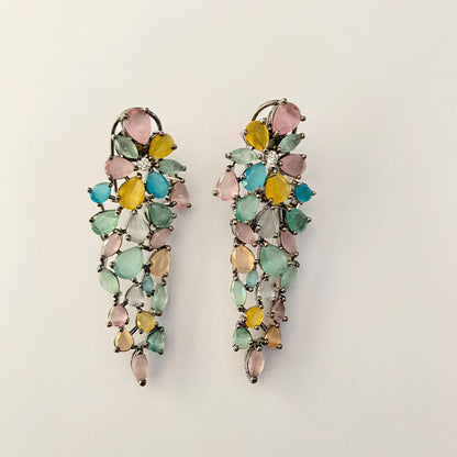 Soft multi Colour victorian Back Clip Long Earring