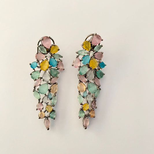 Soft multi Colour victorian Back Clip Long Earring