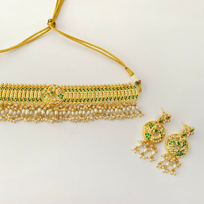 Gold Plated Green Jadau Choker Set