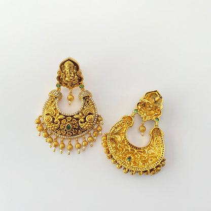 Gold Plated Diamond Green Stone Earring