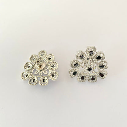 Black Stone Silver Plated A.D Stud Earring