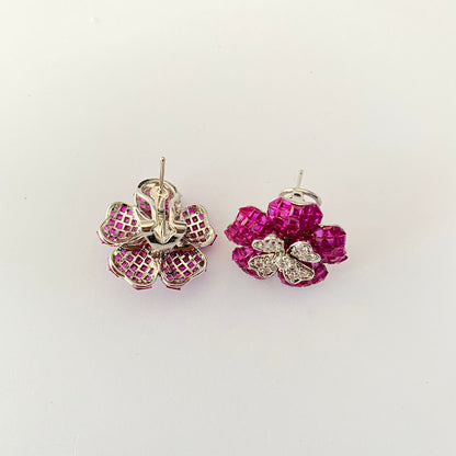 Floral Pink  Small stud Back Clip Earring