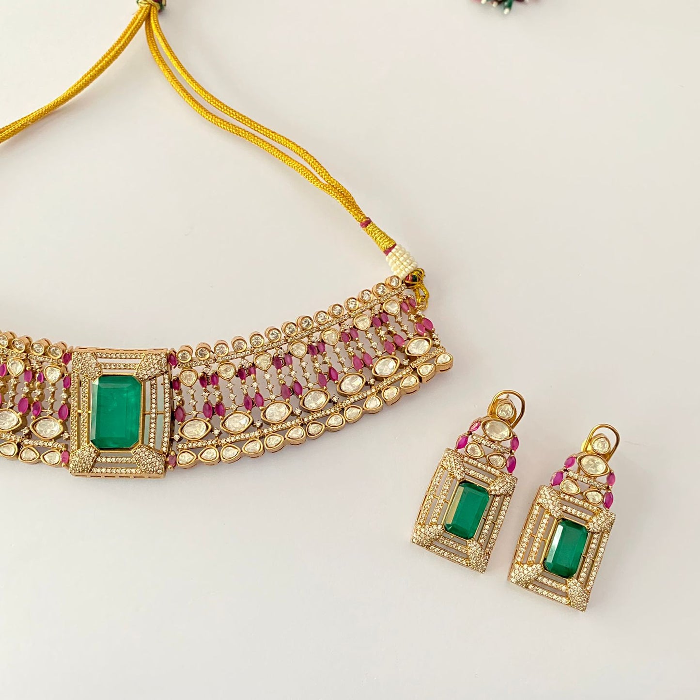 Green Stone Polki Ruby Choker Set