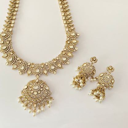 Deal Gold Plated Polki Drop Pearl Long Necklace Set