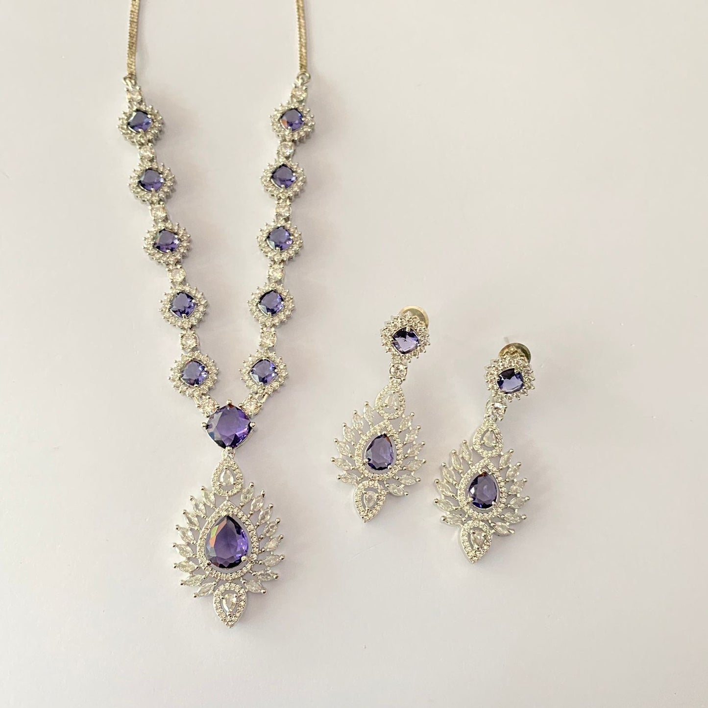 Silver Plated Amethyst , Purple Diamond Necklace