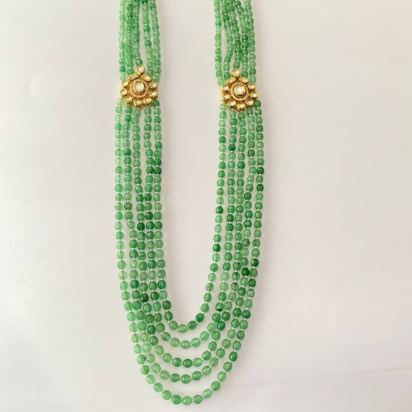 Light Green Beads Polki Long Necklace