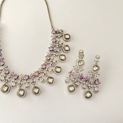 Oxidised Purple Polki Diamond Necklace Set