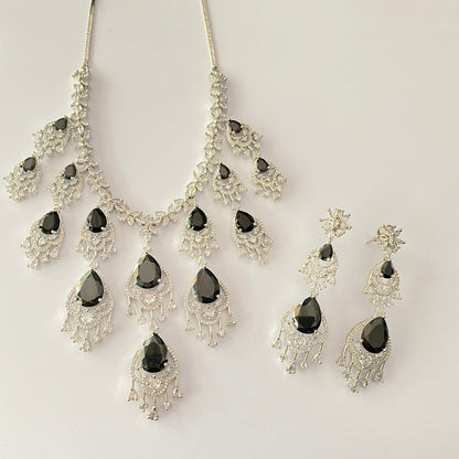 Silver Plated Black Diamond Necklace Set