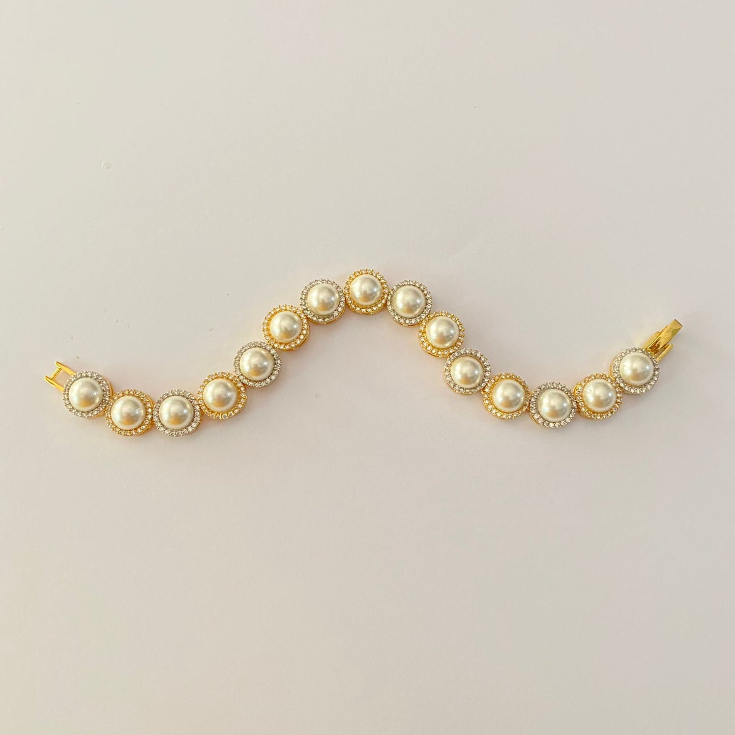 Elegant Pearl Gold Plated  Tennis Bracelet