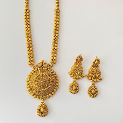 Gold Plated Long Temple Necklace Set