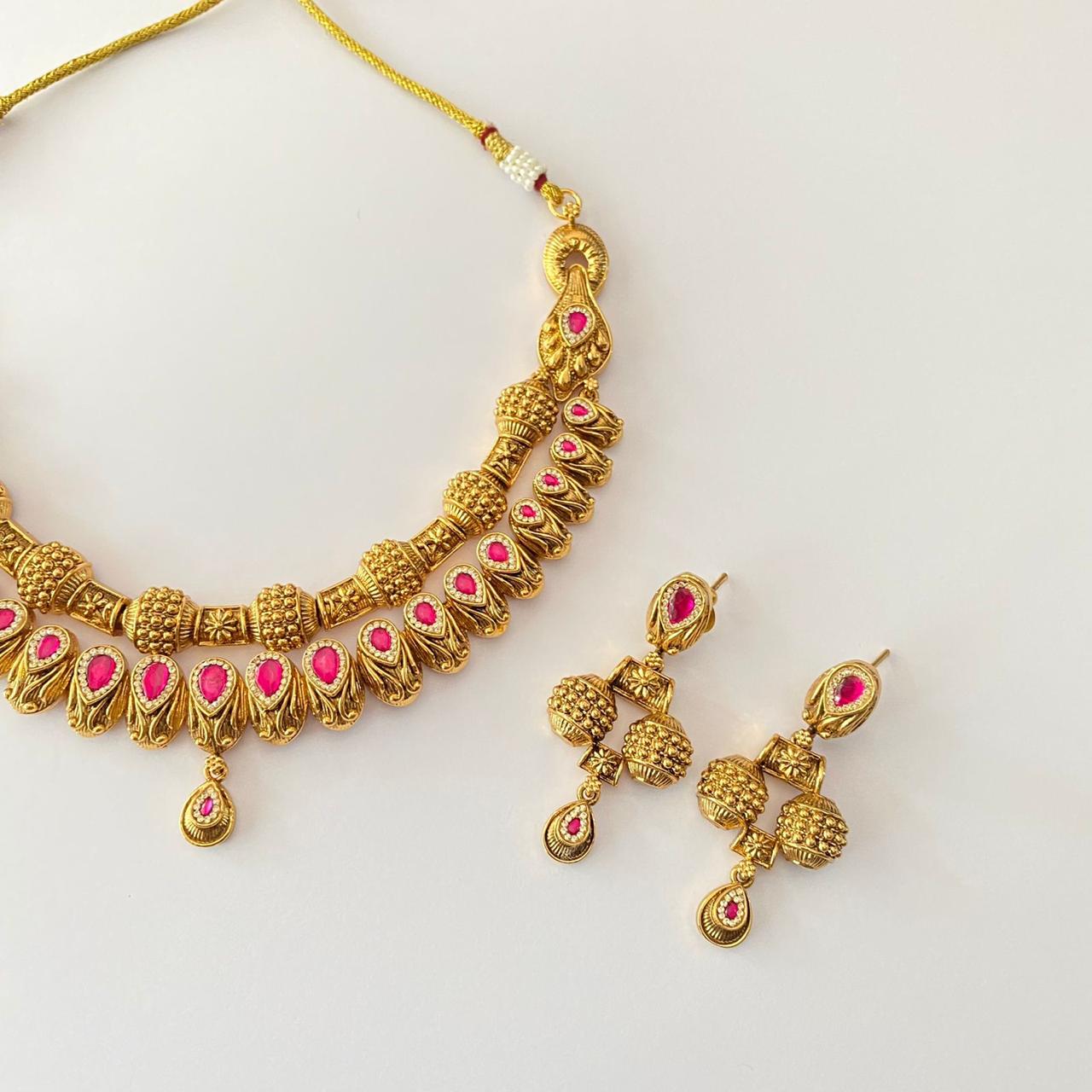 Gold Plated Ruby Stone Necklace Set