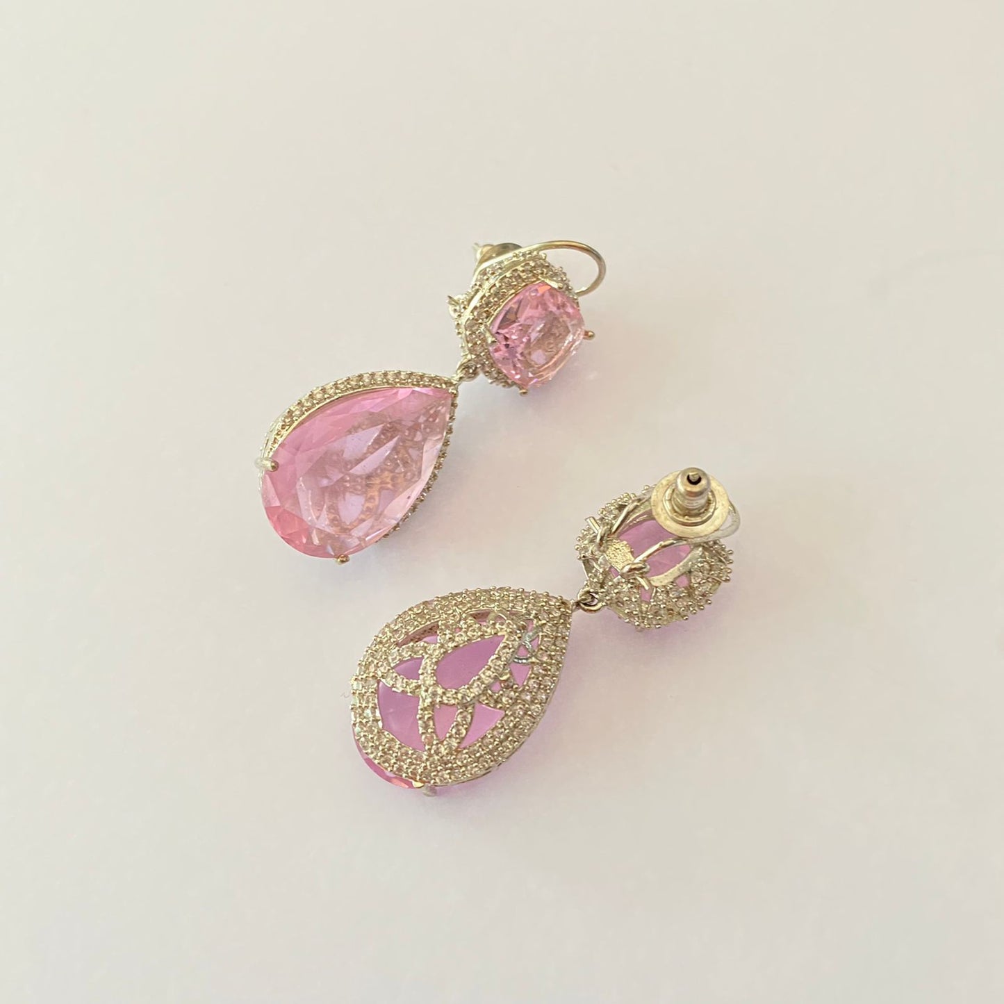 Baby Pink Stone Earring With Back Clip