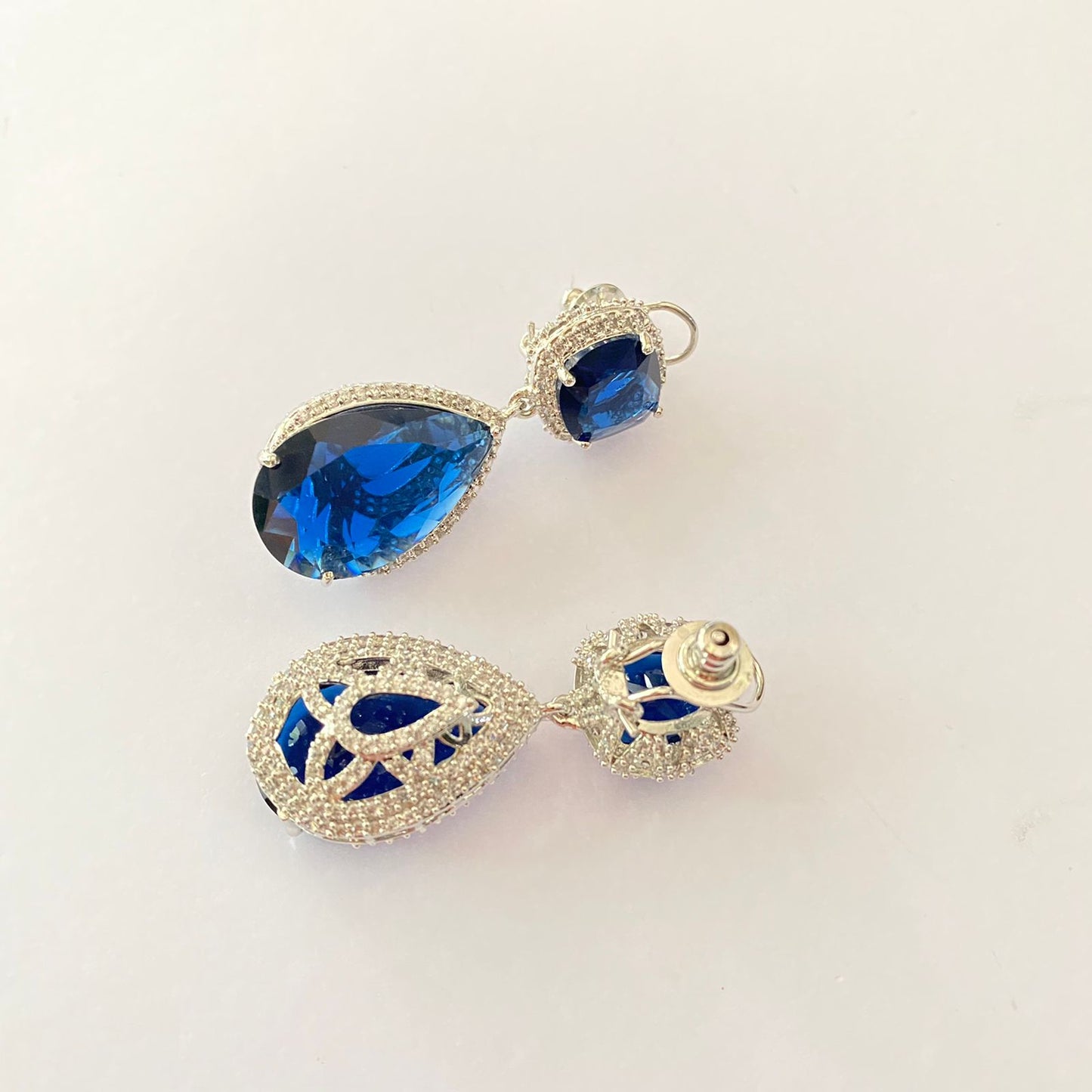 Blue Stone Silver Plated With Back Clip Earring