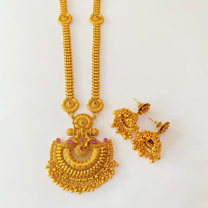 Gold Plated Temple Long Necklace Set