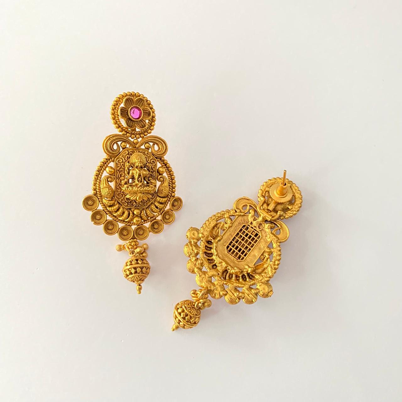 Gold Plated Laxmi Temple Earring