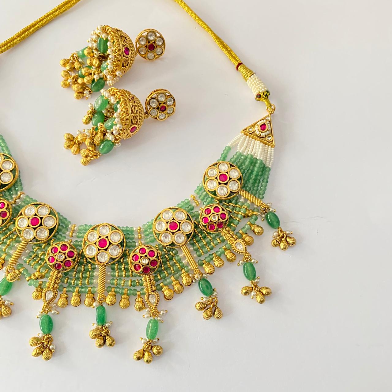 Polki Ruby Green Necklace Set