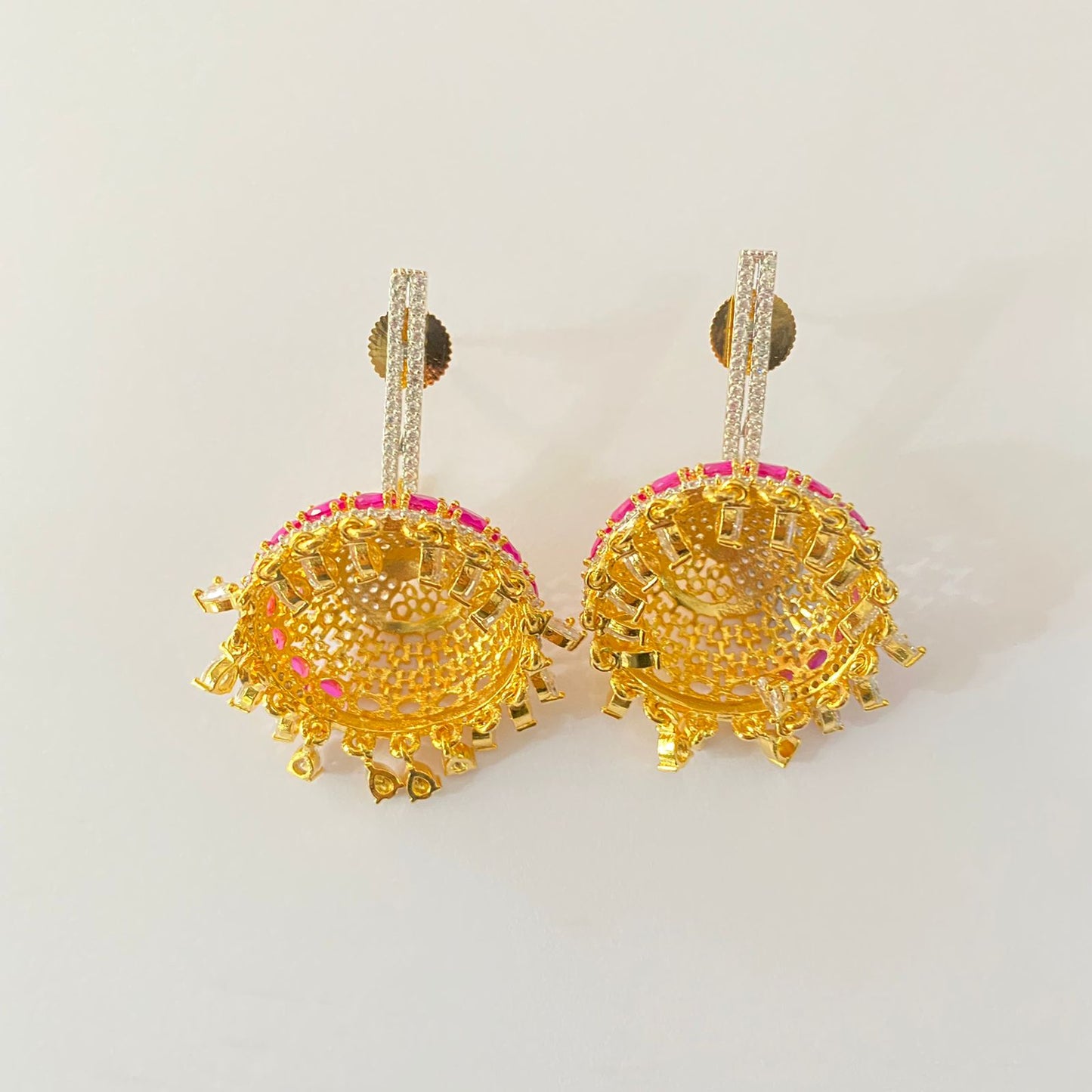 Pink Stone Gold Plated Jhumka Earring