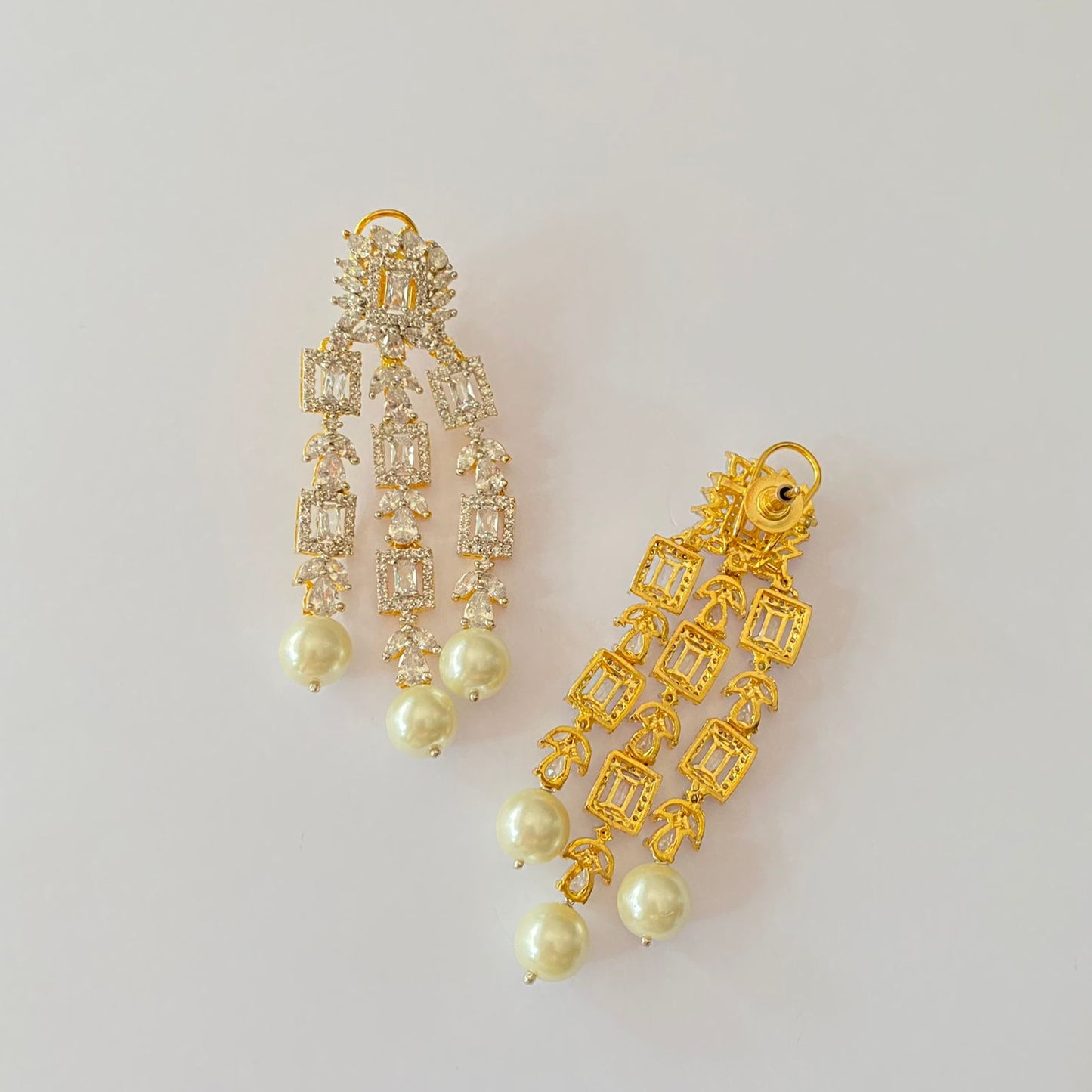 Gold Plated Drop Pearl Diamond Earring