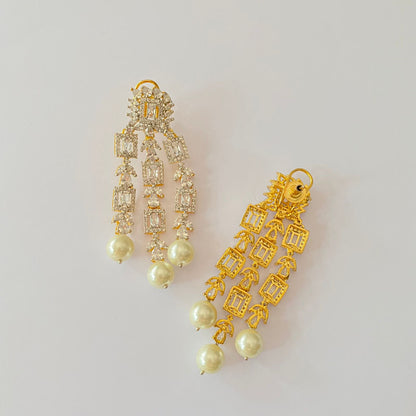 Gold Plated Drop Pearl Diamond Earring