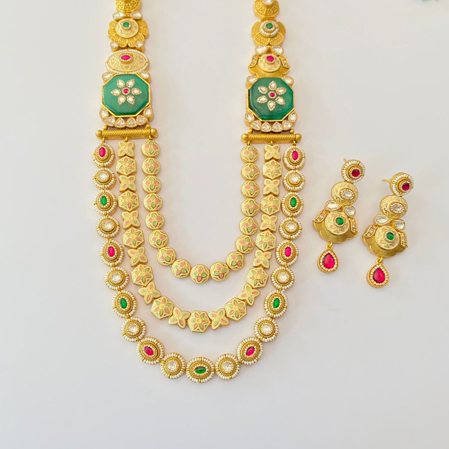 Polki Three Line Necklace Set