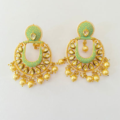 Elegant Kundan Meenakari Pearl drop Chandbali Earring