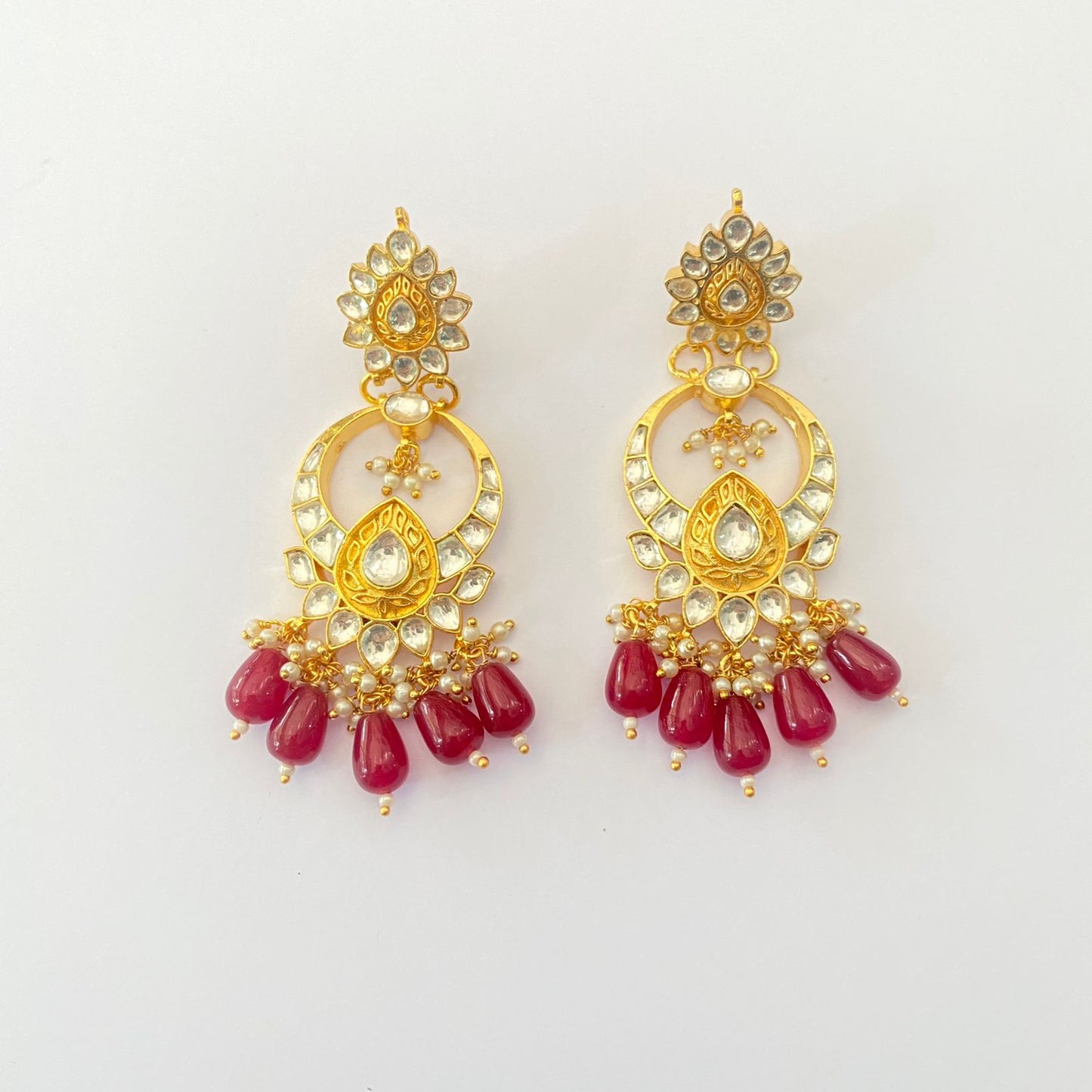 Ethnic pachi kundan Red Drop dangler earring